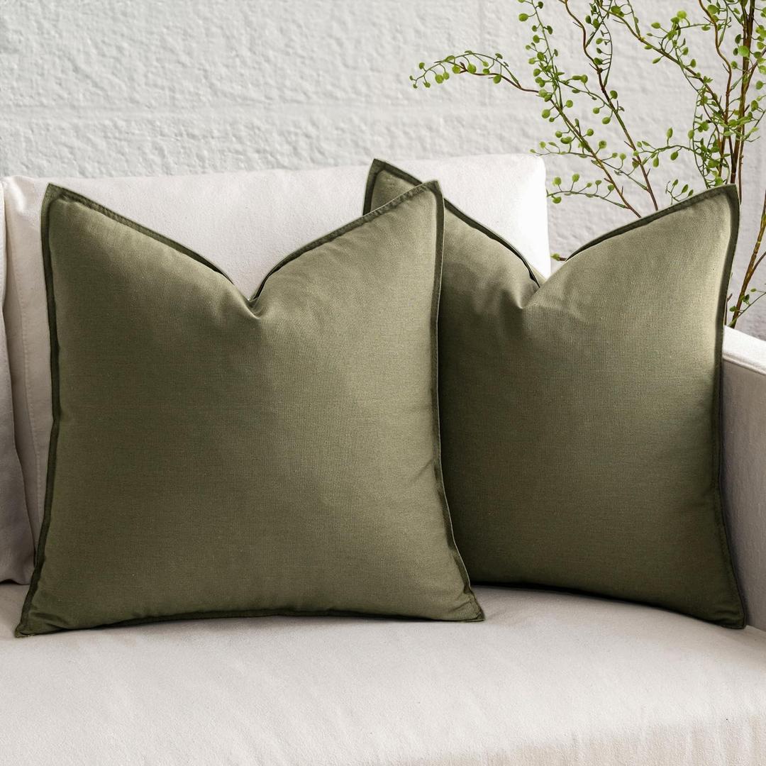 MIULEE Pack of 2 Greyish Green Pillow Covers 18x18 Inch Decorative Couch Throw Pillow Covers Spring Linen Cushion Covers Set Modern Farmhouse Home Decor for Sofa Living Room Bed (18" x 18" (Pack of 2))
