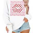FAYALEQ Valentines Shirts for Women, Crewneck Sweatshirt with XOXO Lips Graphic, Valentines Day Pullover Gift White (2XL)