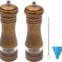 Classic Salt and Pepper Grinder Set,Refillable Salt and Pepper Mills,Manual Oak Wood Salt Grinder,Pepper Grinder,Visible Adjustable Ceramic Grinding Rotor,2 Packs Set,6.5 Inch Each (Dark Brown)