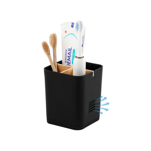 Electric Toothbrush Holder 3 Slots Tooth Brushing Holder with Bamboo Dividers for Bathrooms, Plastic Toothbrush and Toothpaste Organizer for Shower, Countertop, Vanity, Black, 2-Pack