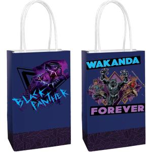 Amscan Multicolor Black Panther Wakanda Forever Printed Paper Kraft Bags - 8.25" x 5.25" x 3", 8 Pieces - Perfect for Parties, Gifts & Goodies (8 Count (Pack of 1))
