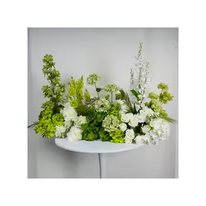 TINGE TIME Free-Standing Artificial Flower Set of 2, Table Centerpiece with Rubber Pad, Silk Fake Flower for Wedding Centerpiece Archway Aisle Welcome Entrance (Green & White)