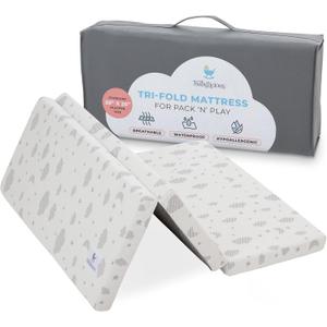 Babylicious Waterproof Pack and Play Mattress Topper | 38" x 26" x 1.5" | Trifold Style - Breathable Soft Plush Foam - Portable Mattress Topper- Baby Foam Mattresses for Babies (Dreamy)