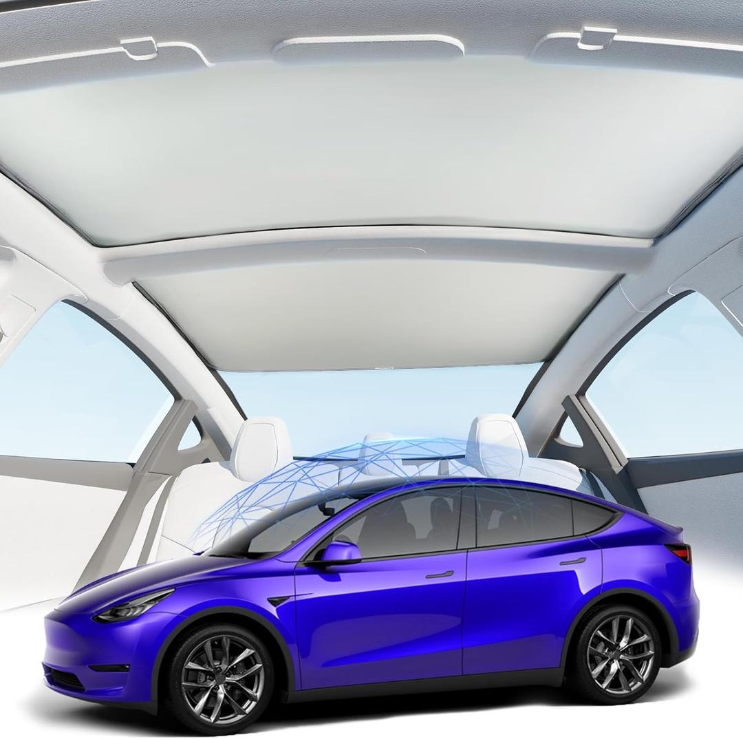 Roof Sunshade for Tesla Model 3 2021-2023, Front & Rear Glass Roof Sun Shade for Skylight Heat Insulation Sunroof Shade Reflective 99% UV with Ice Crystal Coating Car Accessories for 2023 2022 Model 3 (Roof Sunshade for Model 3)