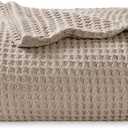 Bedsure 100% Cotton Throw Blanket for Couch 50x70 inches - Cooling Breathable and Soft for Summer, Waffle Weave Throw Blanket for Office, Taupe
