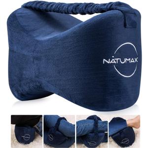 NATUMAX Knee Pillow for Side Sleepers - Relief from Sciatica Pain, Back/Leg Pain, Pregnancy, Hip and Joint Pain Memory Foam Leg Pillow + Free Sleep Mask and Ear Plugs (Blue)