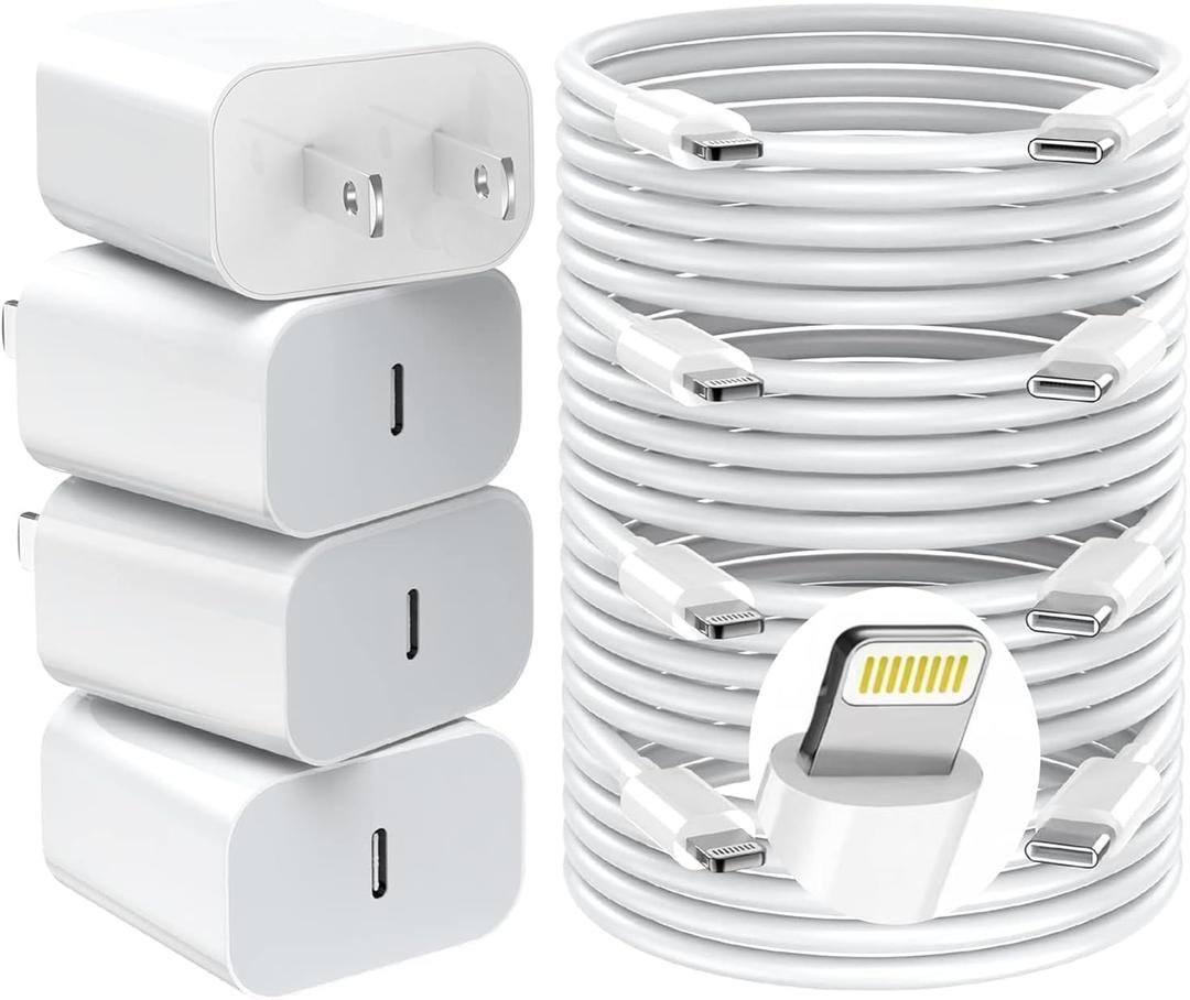 GREPHONE iPhone Charger Fast Charging,20W PD USB C Wall Charger 4 Pack with 6FT Fast Charging Cable - Fast Charger for iPhone 14/14 Pro Max/13/13 Pro/12/12 Pro/11/11 Pro/XS, iPad (White)