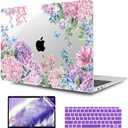 TWOLSKOO Hard Shell Case Keyboard Cover Skin Screen Protector for 2021-2018 Release MacBook Air 13 inch Model A2179 A1932 A2337 M1, Colorful Hydrangea