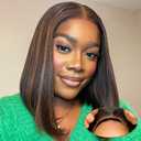 Ombre Brown Glueless Short Human Hair Wigs, Wear and Go Straight Bob 200% Density 5x5 hd lace closure wigs human hair with Natural Hairline for Women(14 inch)