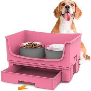 Mess Proof Dog Bowls, No Mess Dog Food and Water Bowl Set, No Spill Pet Feeder with 2 Stainless Steel Bowls for Medium Dogs