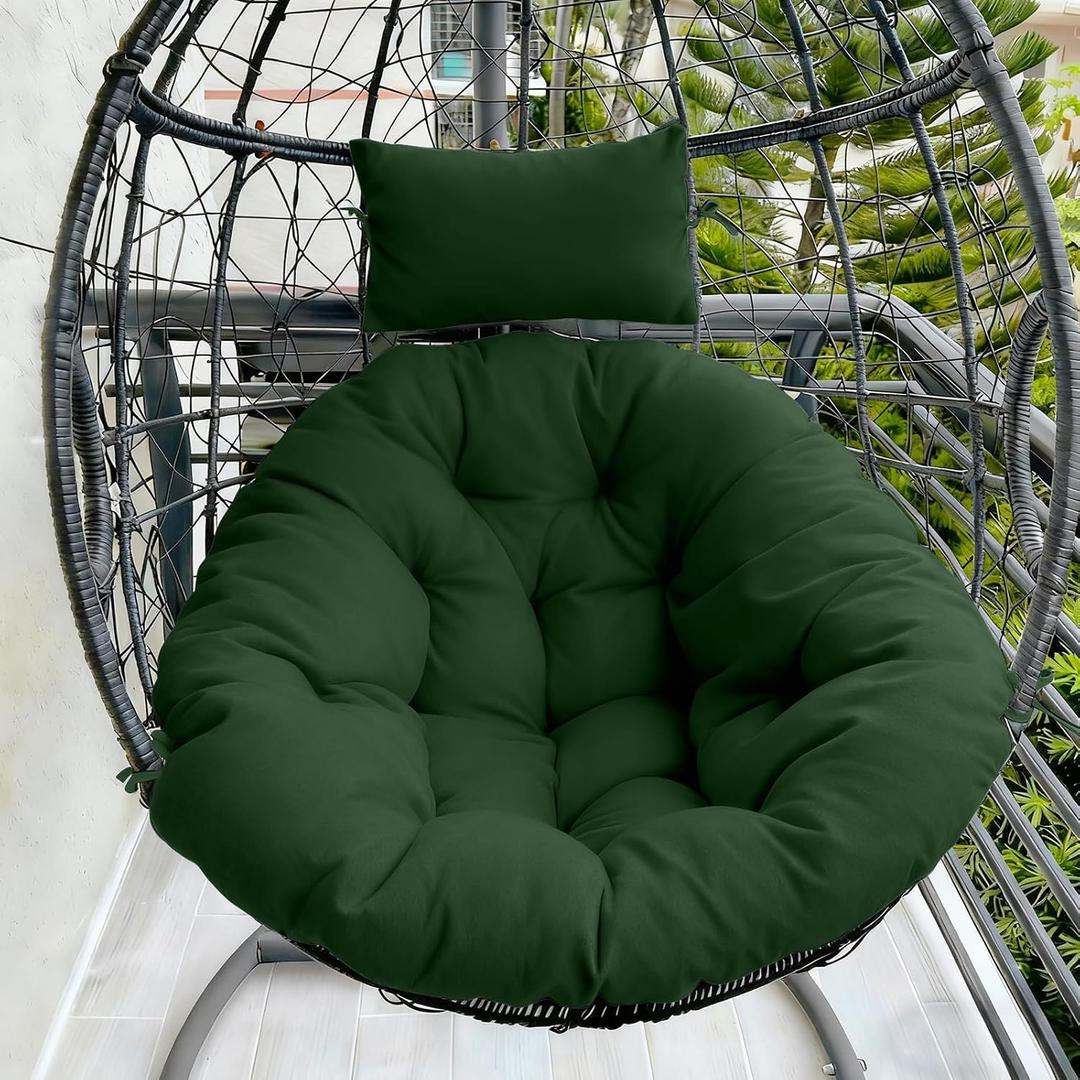 DANGHOOGY Outdoor Egg Chair Cushion, Waterproof Hanging Chair Cushion with Headrest Pillow, Egg Chair Replacement Cushion for Patio Furniture, U-Shaped Eggs Swing Cushion for Basket Chairs, Green
