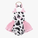 ODASDO Baby Girls Cow Print Tulle Tutu Romper Dresses with Headband First Birthday Party Cake Smash Outfit Photo Shoot 6-12 months