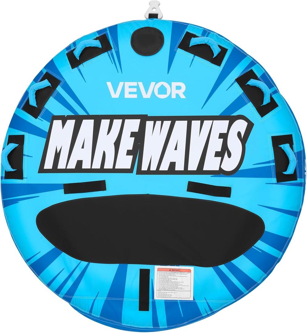 VEVOR Towable Tubes for Boating, 1-4 Riders Inflatable Boat Tubes & Towables, 340-680 lbs Capacity, Multiple Sizes with Full Nylon Cover, Padded/EVA Handles, Fins & Safety Valve (Multi-Option)