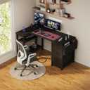 Lufeiya L Shaped Gaming Desk with Power Outlet, 47 Inch Reversible Corner Computer Desk with Drawers & Storage Shelves for Home Office Bedroom, L-Shaped Teen PC Desks with Fabric Drawer, Black, 47.2"