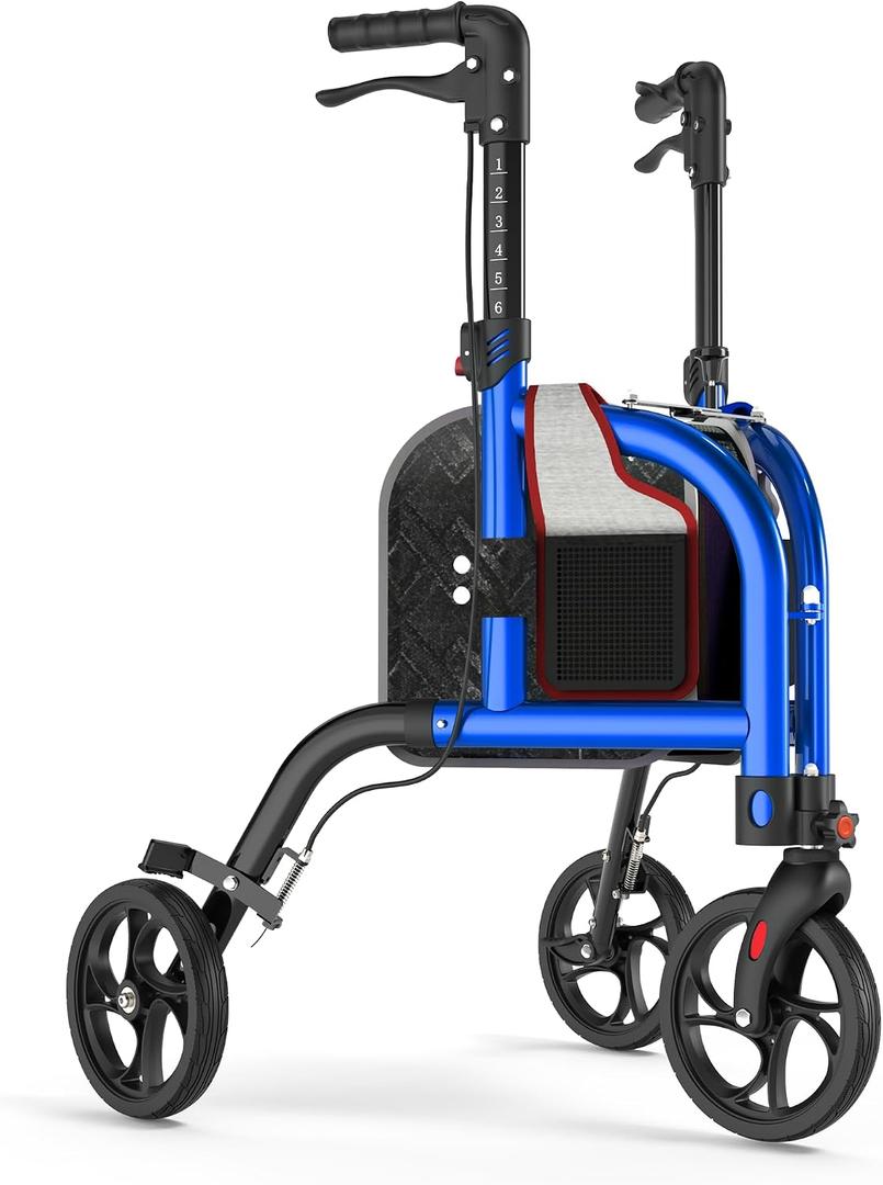 3 Wheel Walkers for Seniors, Foldable Narrow Wheeled Rollator, Blue