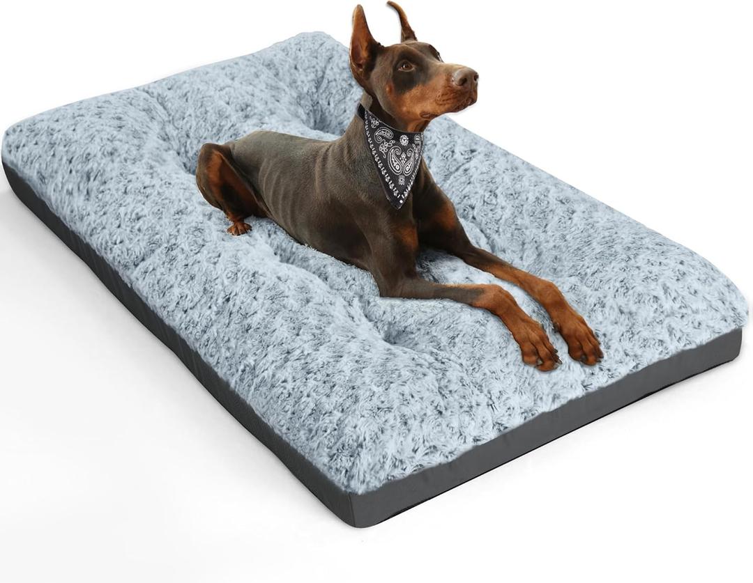 POCBLUE Deluxe Washable Dog Bed for Large Dogs Dog Crate Mat 36 Inch Comfy Fluffy Kennel Pad Anti-Slip for Dogs Up to 60 lbs, 36" x 23", Grey (36.0"L x 23.0"W x 3.5"Th)