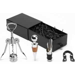 Wine Opener Gift Set-Wing Corkscrew, Foil Cutter, Pourer and Wine Bottle Stopper Accessories Kit for Wine Lovers