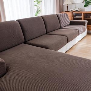 Couch Cushion Covers,Comfort Soft Magic Sofa Covers Washable Stretch Resistant for Chair Cushion Couch Furniture Protectors for Pets Sectional Slipcovers(Oversized Sofa Cushion,Brown) (1PC X Large, Brown)