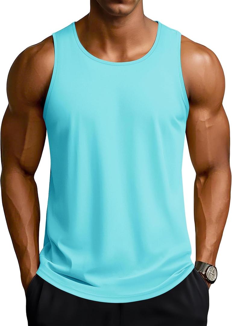 TACVASEN Men's Workout Tank Tops Sleeveless UPF 50+ Summer Sun Shirts Quick Dry for Running Swim Gym Beach (Large, Lake Blue)