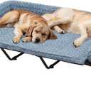 Veehoo Orthopedic Elevated Dog Bed Add Removable Deluxe Rose Plush Bolster Cushion Mat, 59" x 37" Washable Dog Couch Bed, Raised Pet Cot with Breathable Teslin Mesh, No-Slip Feet, Haze Blue, CWC2439B