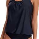 BIKINX Tankini Swimsuits for Women Plus Size Swimwear Tummy Control Two Piece Bathing Suits (10-12, All Black) XXL