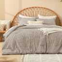 Litanika Queen Size Comforter Set Light Coffee, 3 Piece Cream Boho Tufted Bedding, Fluffy Farmhouse Bed Set for All Season with 2 Leaf Pattern Pillowcases90x90In