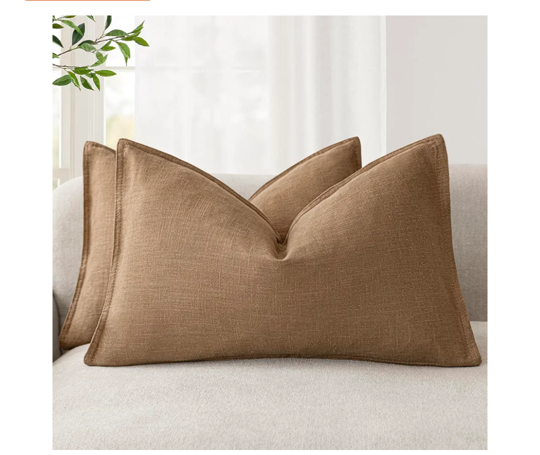 MIULEE Pack of 2 Coco Brown Pillow Covers 12x20 Inch Decorative Couch Throw Pillow Covers Linen Cushion Covers Set Modern Farmhouse Home Decor for Sofa Living Room Bed