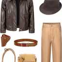 Kids Adventurer Costume for Boys Archaeologist Explorer Leather Jackets Pants Kit Halloween Cosplay (7-8 Years, Brown)