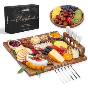 SMIRLY Charcuterie Boards Set - Large Acacia Cheese Board Set - House Warming Gifts New Home, Wedding Gift for Couple, Bridal Shower Gift, Birthday Gifts for Women