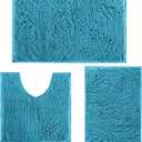 RUN HELIX Teal Blue Bathroom Rugs Bath Mats for Chenillen Rug Set 3 Piece Non-Slip Mats, Absorbent Shaggy Rugs, Machine Wash, Perfect Plush Carpets Set, 16x24&20x32&20x20U Shape