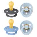 BIBS Pacifiers - Color 4 Pack | Round Nipple Baby Pacifier | BPA Free Natural Rubber Latex Soother | Made in Europe | Size 0-6 Months | Blue Colors