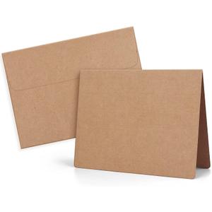 Eupako Brown Blank Cards and Envelopes 100 Pack - 5x7 Heavyweight Folded Cardstock and A7 Envelopes Self Seal for DIY Greeting Cards, Invitations, Wedding, Baby Shower, Birthday, Thank You Cards