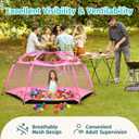 Alvantor Pop Up Playpen- 7'x7'x44Baby Playpen Large Kids Play Tent Portable and Foldable Playpen Indoor/Outdoor Play Yard with Protective Mesh, UV SPF 50+ Sunshade, and Soft Foam Floor, Pink