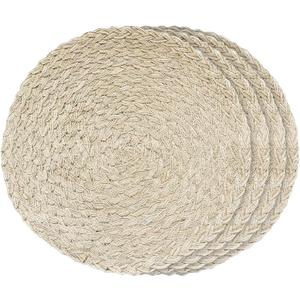 15 Inch Round Woven Placemats Set of 4 - Washable Non-Slip Table Mats for Kitchen, Home & Farmhouse (Blue, 4-Pack) (Cream)