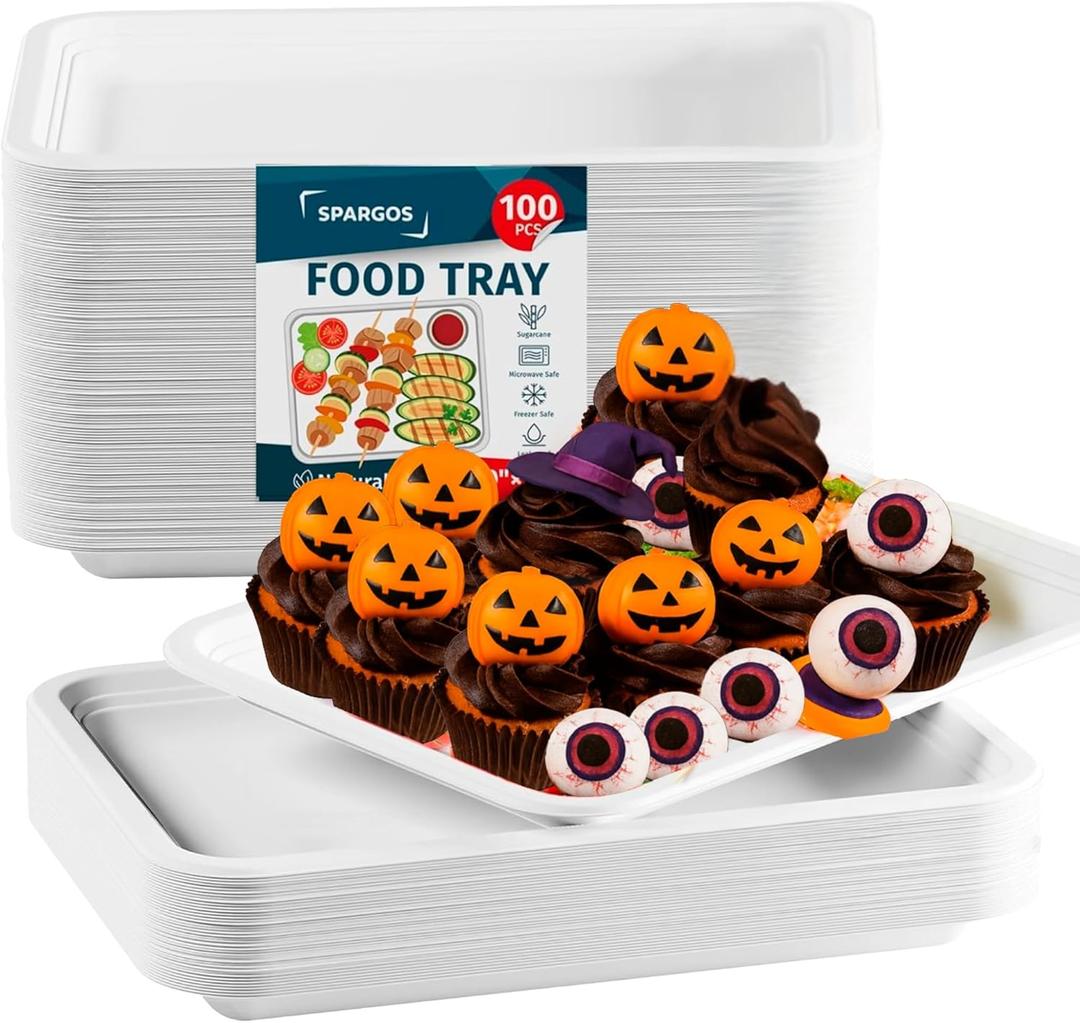 100 Pack 14 Inch Heavy Duty Disposable Food Trays Compostable Large Paper Plates Tray Set Natural Material Biodegradable for Party Serving Crawfish Lobster Crab BBQ Holiday Feast Seafood Supplies