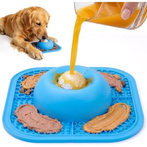 PetsHome Slow Feeder Dog Bowls & Lick Mat for Liquid and Thick Treat, Anti-Slip Dog Lick Bowl with Interactive Rolling Ball, 5/6 Cup Pup Licking Toy for Large Medium Small Dogs and Cats Blue