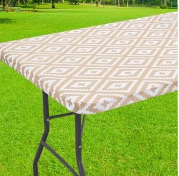Smiry Rectangle Table Cloth Cover, Waterproof Elastic Fitted Picnic Tablecloth for 4 Foot Tables, Wipeable Flannel Backed Vinyl Tablecloths for Camping, Dining, Outdoor (Khaki 30" x 48")
