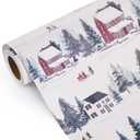 Aimyoo Christmas Wrapping Paper - 17 Inch x 32.8 Fee Mini Roll - Winter Town & Green Trees Design for Welcome-home Gift Wrap