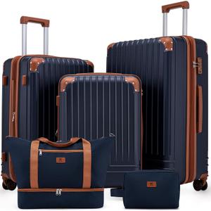 KUNEL Expandable 5 Piece Luggage Sets with Detachable Spinner Wheels and TSA Lock, Unisex Hardside ABS Suitcase Set, Hardshell Lightweight Waterproof Travel Hard Case Suitcases with Wheels, Darkblue