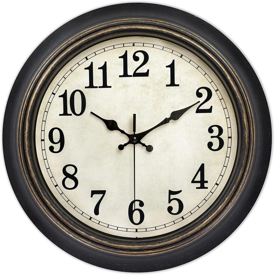 45MinST 14 Inches Retro Wall Clock, Silent Non Ticking Battery Operated Movement, Home/Wall Decor, Easy to Read, Decorate Bedroom/Living Room/Office with Arabic/Roman(Arabic) (14'' Black Gold)