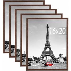 kennethan Picture Frame, Wall Gallery Poster Frames, Horizontal or Vertical Wall Mounting (Brown, 16x20-5 Pack)