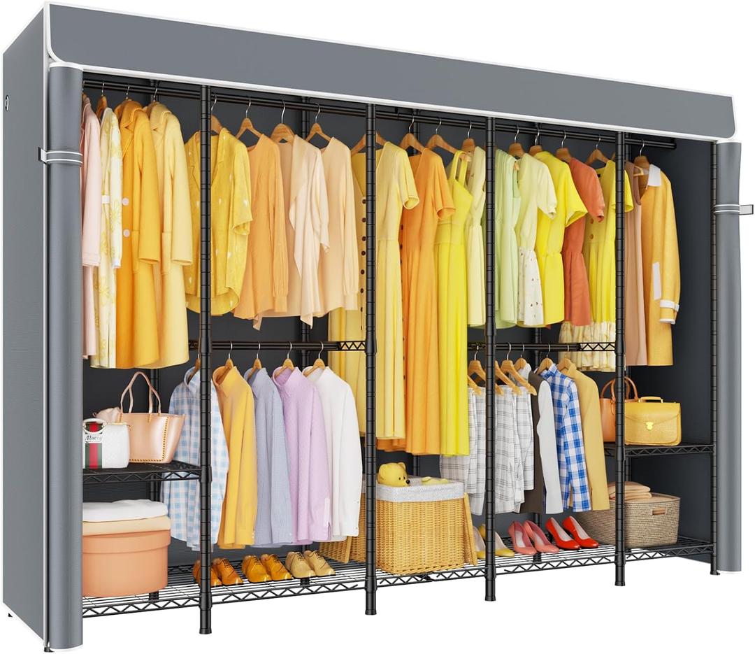 H50C Clothes Rack with Cover, Large Covered Clothing Rack, Gray