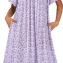 Ekouaer Womens Nightgown Short Sleeve House Dress with Pockets-Floral Print Mumu Dress (Medium, Garden Purple)