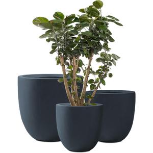Kante 20",16.5",13.4" Dia Round Concrete Planters (Set of 3), Outdoor Indoor Modern Decorative Plant Pots with Drainage Hole & Rubber Plug for Home & Garden, Charcoal