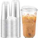 Baderke 50 Pcs Plastic Cups with Sip Lids Round Bottom Disposable Plastic Coffee Cups with Lids Clear Strawless Crystal Mugs for Iced Coffee Smoothie Cold Beverage Party Catering Supplies (20 oz)