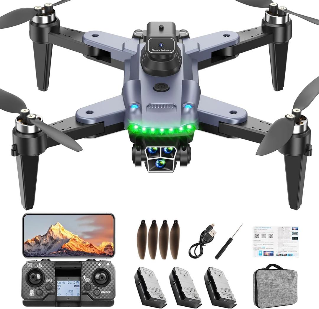 Drones with Camera for Adults 4K, Professional GPS Drone with Auto Return, 4-Way Obstacle Avoidance, Follow Me, Foldable, Includes 3 Batteries & Case