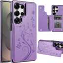 Korecase for Samsung Galaxy S25 Ultra Wallet Case with Card Holder,S25Ultra Butterfly Double Magnetic Back Flip PU Leather Kickstand Card Slots Cover for Girls Women for Galaxy S25 UltraPurple