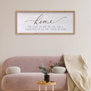 FZZHYQCHY Home The Story of Who We Are Sign Farmhouse Family Wall Decor 32x12 Inch Plaque Wood Framed Art for Hanging (Wood)