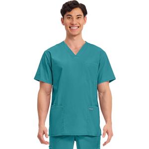 Cherokee Men's V-Neck Top Traditional fit with 4 Pockets, Ultra Soft, Durable, Fade Resistant, 2-Way Stretch Fabric - Teal Blue (XXL)