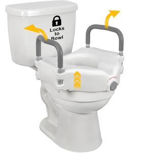 Vaunn Raised Toilet Seat and Elevated Commode Booster Seat Riser with Removable Padded Grab Bar Handles & Locking Mechanism